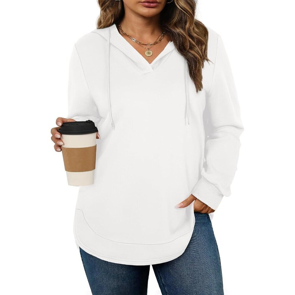 Women's Plus Size Hoodie Sweatshirt Casual Long Sleeve V Neck Drawstring